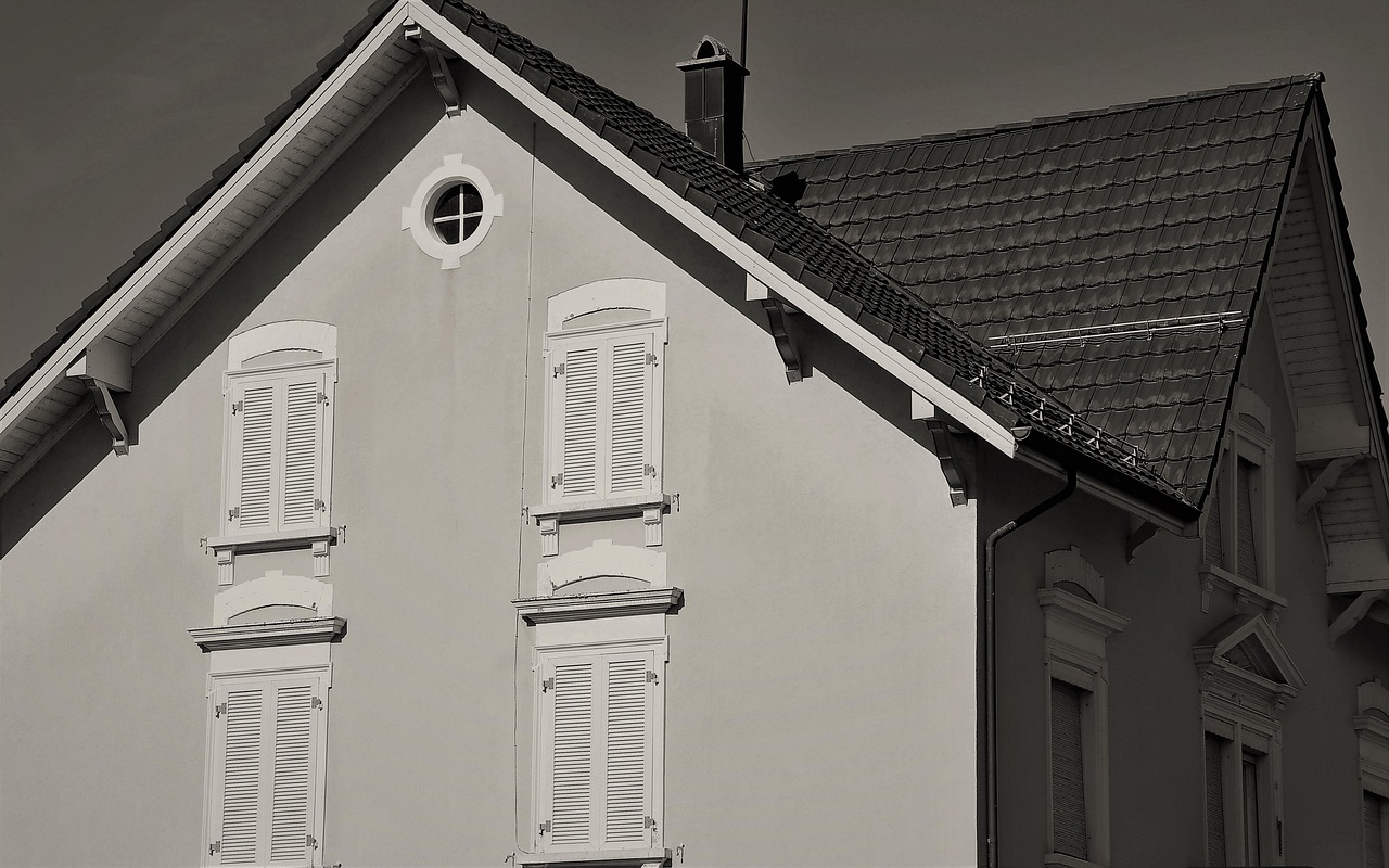 the window, the roof of the, residence, shutters, appearance, the walls of the, facade, building, window, windowsill, surface, walls, wall, elevation, plaster, ornaments, suburban home, residential